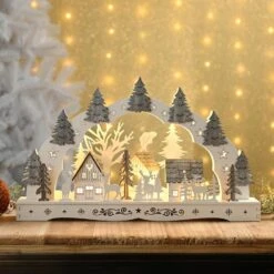 43cm Wooden Reindeer & Village Candlebridge Light Arch