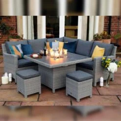 Supremo Catalan Mini Modular Garden Dining Set With Fire Pit Table