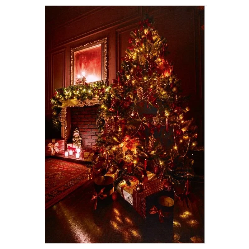 Lit Christmas Tree & Garland Scene - Fibre Optic Canvas Print - 40 X 60cm 3 Lit Christmas Tree & Garland Scene - Fibre Optic Canvas Print - 40 X 60cm