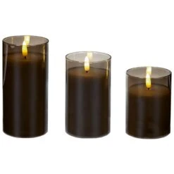 Battery LED Flickabrights Wide Glass Cup Candles With Timer 9 Battery LED Flickabrights Wide Glass Cup Candles With Timer -Garden Gold Store flickabright grey glass cup web