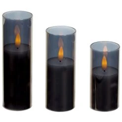 Battery LED Flickabrights Narrow Glass Cup Candles With Timer 9 Battery LED Flickabrights Narrow Glass Cup Candles With Timer -Garden Gold Store flickabrights narrow grey glass cup web