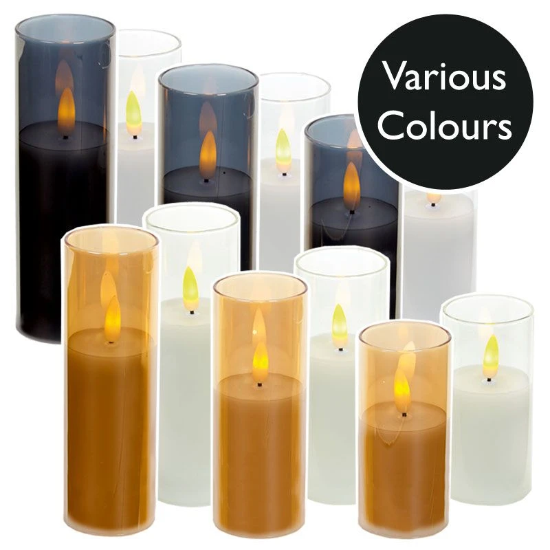 Battery LED Flickabrights Narrow Glass Cup Candles With Timer 3 Battery LED Flickabrights Narrow Glass Cup Candles With Timer