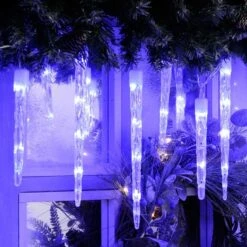 24 Colour Changing Icicle LED Lights On Clear Cable -Garden Gold Store icicle blue white light1 web