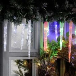24 Colour Changing Icicle LED Lights On Clear Cable -Garden Gold Store icicle multi white light mix web