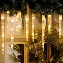 24 Colour Changing Icicle LED Lights On Clear Cable -Garden Gold Store icicle white ww light1 web