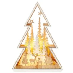 35cm LED Christmas Tree Diorama Woodland Scene -Garden Gold Store led wooden deer family web 1