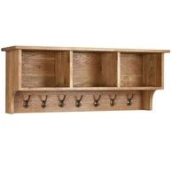 Oak Wall Shelf With Coat Rack - Oak Furniture