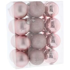8cm Multi Finish Shatterproof Christmas Baubles (Pack Of 24) -Garden Gold Store p035028 light pink web