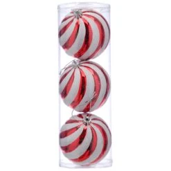 15cm Red & White Striped Shatterproof Christmas Baubles (Pack Of 3)