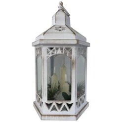 Flickering Flame 33cm Hexagonal Battery Lantern - 2 Assorted Colours -Garden Gold Store premier hexagonal lantern white web
