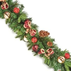 Red Bow Artificial Christmas Garland With Baubles & Cones - 1.8m