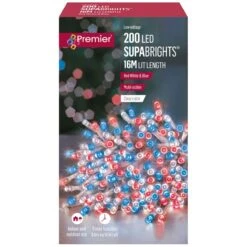 200 LED Timer Supabrights On Clear Cable -Garden Gold Store supabrights clear cable 200 red white blue web