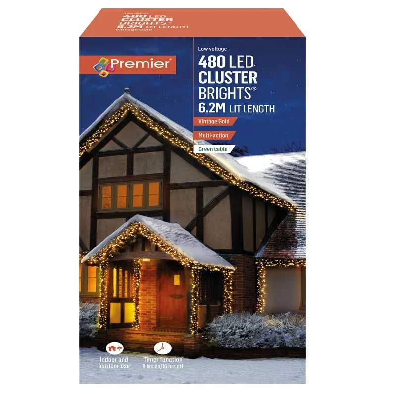 Vintage Gold LED Clusterbrights With Timer 3 Vintage Gold LED Clusterbrights With Timer