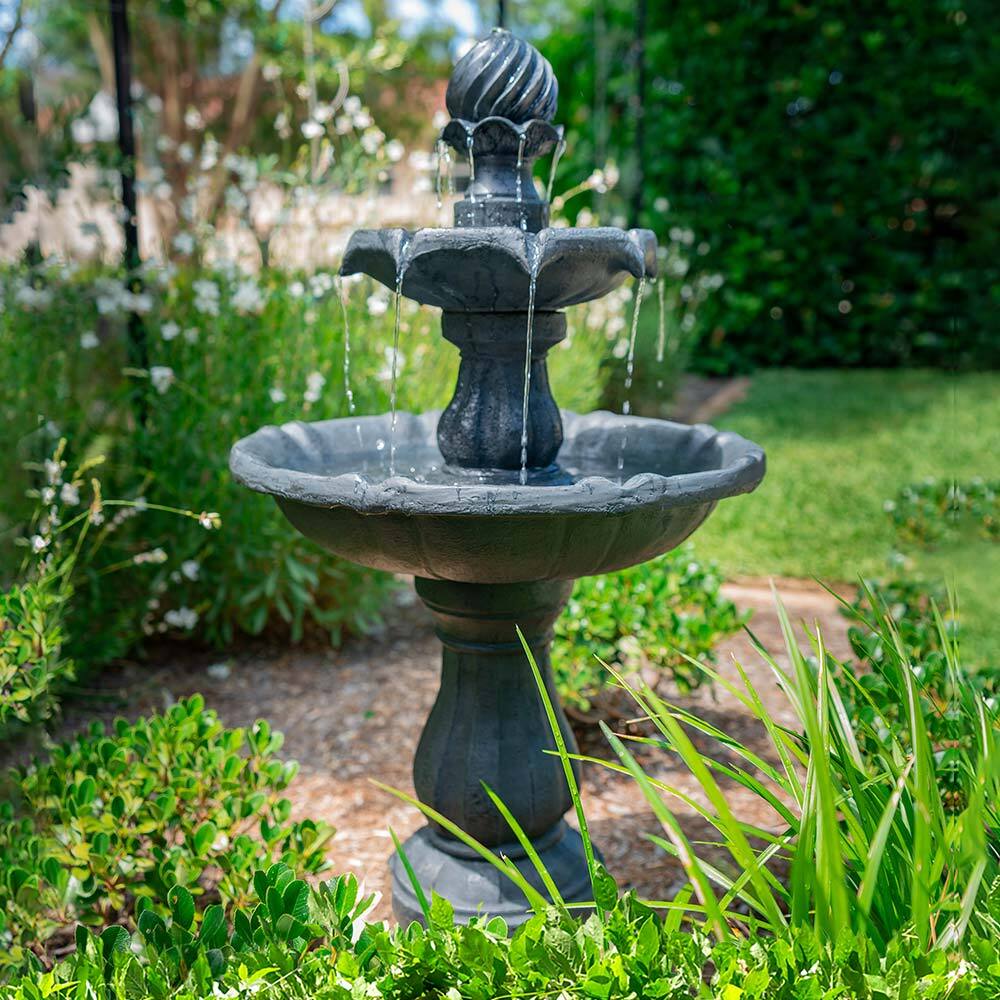 Garden Gold Store -Garden Gold Store protege water fountain solar powered 3 tiered battery outdoor bird bath with led lights outdoorium